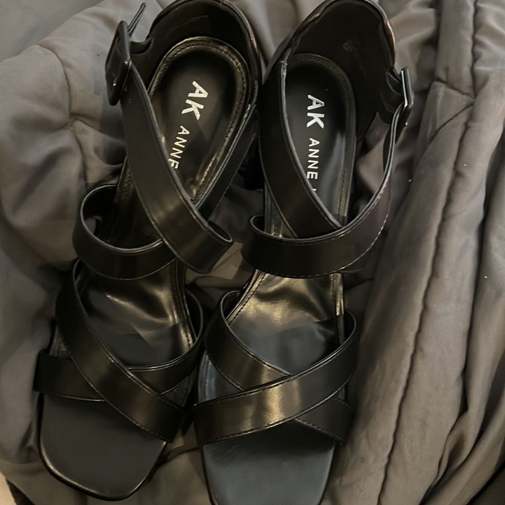 Anne Klein Black Strap Heel Adjustable Buckle Strap
